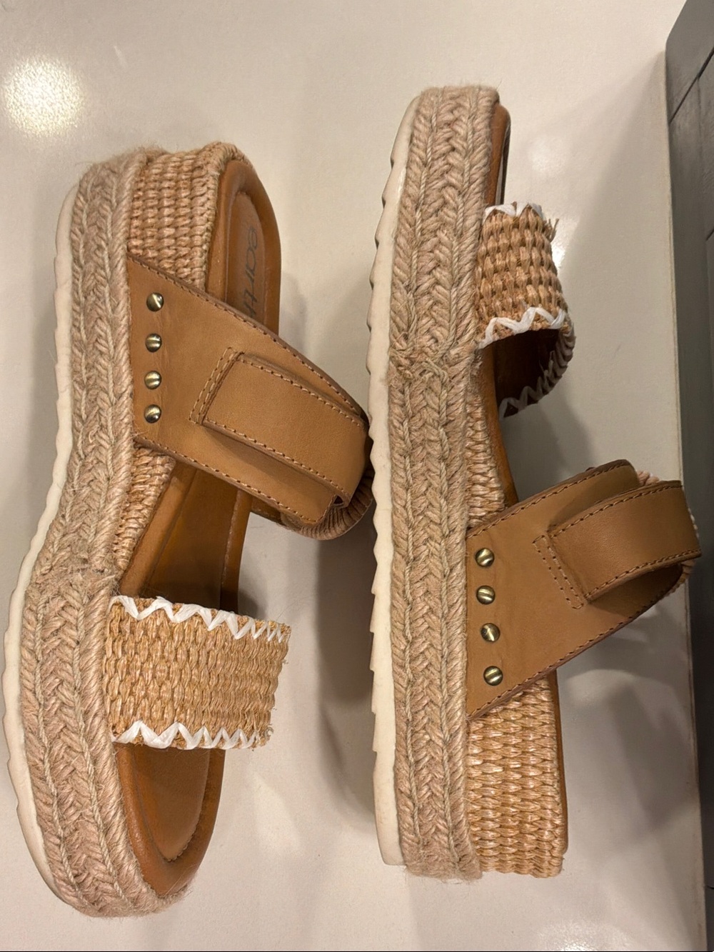 Earth Tan Woven Platform Sandals with Buckle Strap - Picture 4 of 6